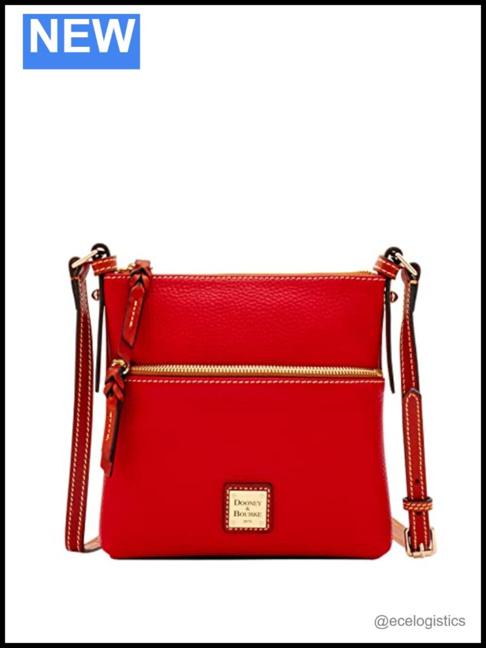 Pebble Grain Leather Crossbody Bag Adjustable Strap Zipper Closure